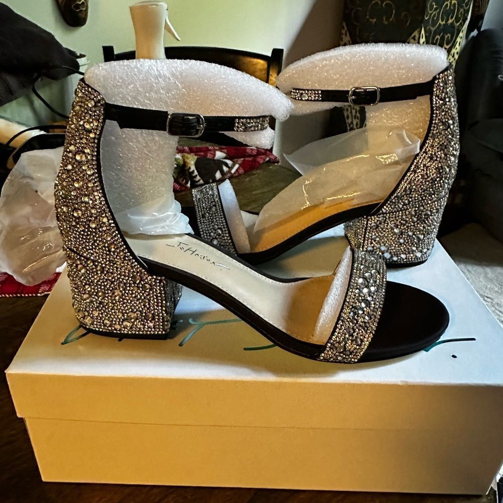 Betsey Johnson Black and Silver Glitter Heels